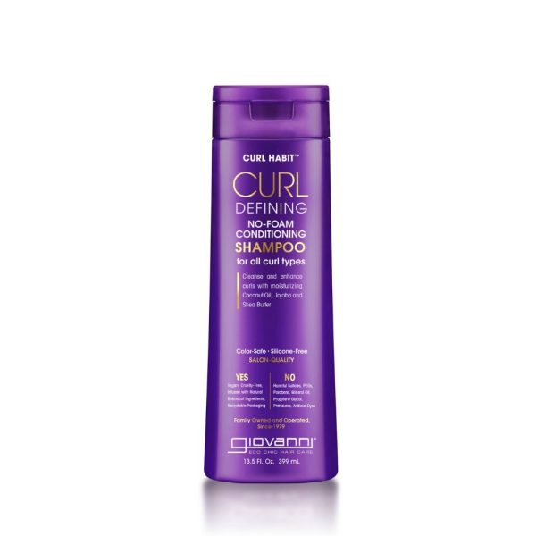Champú sin espuma Giovanni Curl Habit Defining No-Foam Conditioning Shampoo 399ml con aceite de coco, manteca de karité y extractos botánicos para limpieza suave e hidratante.